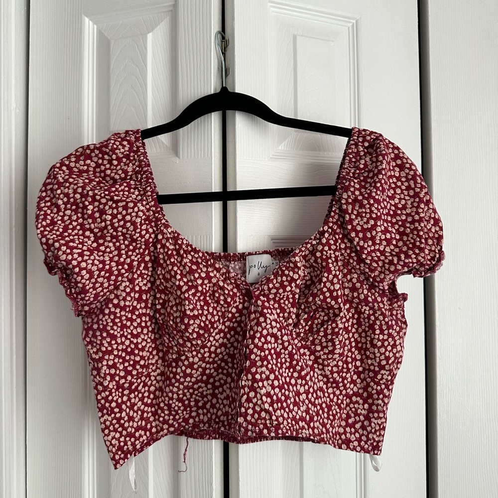 Princess Polly Maroon Floral Crop Top | size: 10